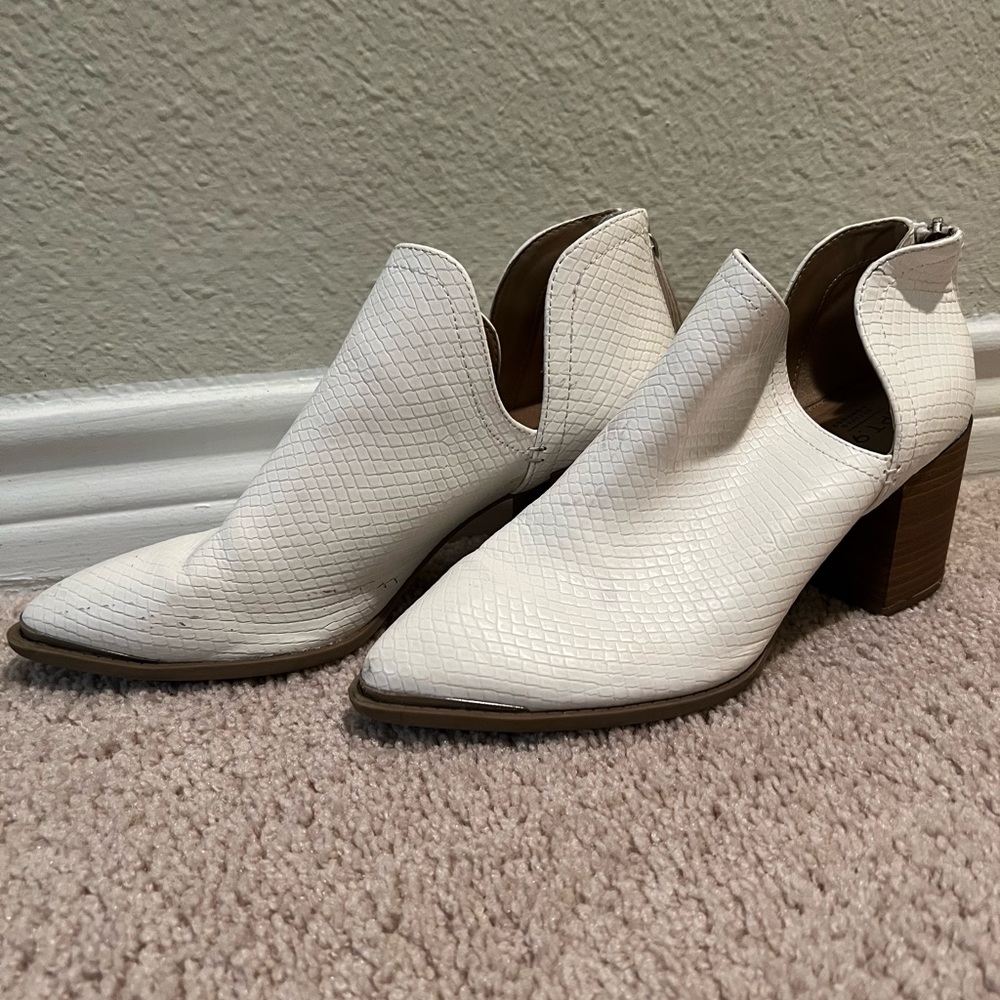 White bootie heels
